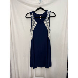 Women's Red Camel Dress Size M Blue with White Lace